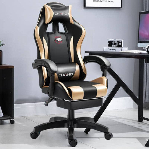 Καρέκλα γραφείου Gaming Δερματίνης με ανάκληση και υποπόδιο Χρυσό GMC-GOLD — χονδρική B2B Wholesale Trade