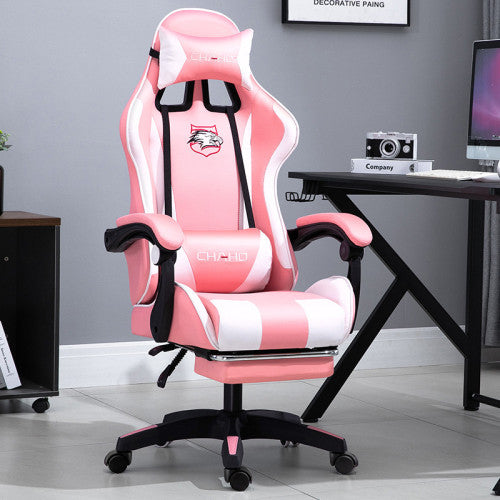 Καρέκλα γραφείου Gaming Δερματίνης με ανάκληση και υποπόδιο Ροζ-Λευκό GMC-PINK — χονδρική B2B Wholesale Trade