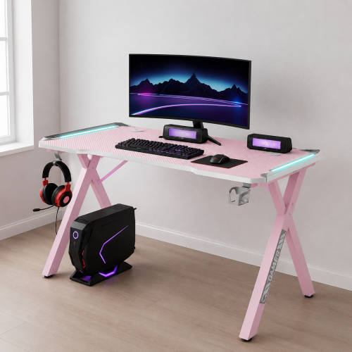 Γραφείο Gaming – RGB Φωτισμός & Carbon Fiber Design Ροζ 140×60×74cm D2107-PINK — χονδρική B2B Wholesale Trade