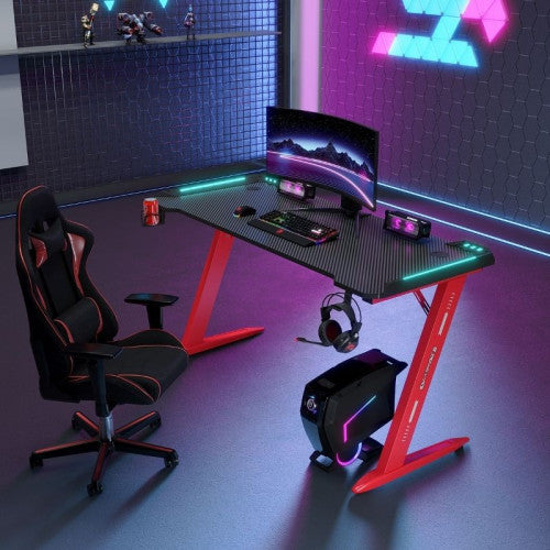 Γραφείο Gaming D2112 – RGB Φωτισμός & Carbon Fiber Επιφάνεια Κόκκινο 120×60×74 cm — χονδρική B2B Wholesale Trade