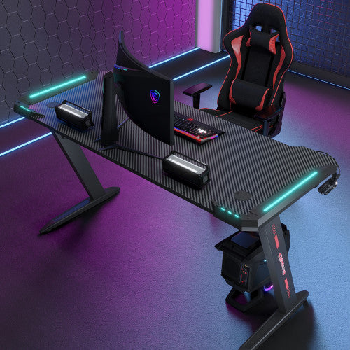 Γραφείο Gaming D2112 – RGB Φωτισμός & Carbon Fiber Επιφάνεια Μαύρο 120×60×74 cm — χονδρική B2B Wholesale Trade