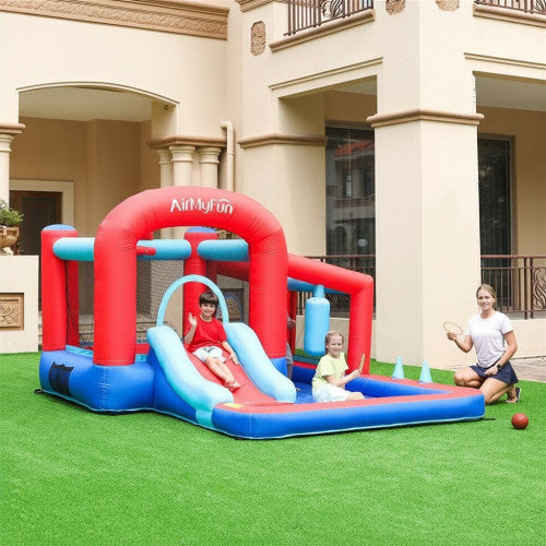 Φουσκωτό Τραμπολίνο Fun Arena με Τσουλήθρα, Μπασκέτα & Παιχνίδια Στόχου 378×295×205 cm — χονδρική B2B Wholesale Trade