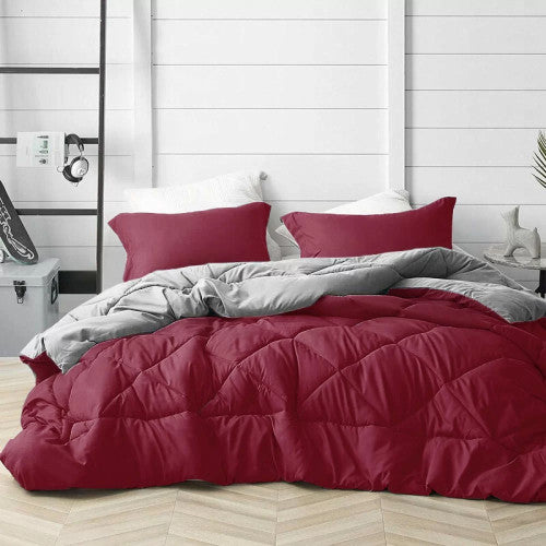 Υπέρδιπλο Πάπλωμα με Δώρο σετ σεντόνια Microfiber Μπορντό με γκρι Homeone 220X240cm PHO-115 — 1
